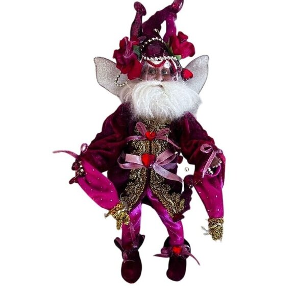 Mark Roberts Collectible Fairy Elf Doll Red Pink Velvet Glittering Hearts Roses - Picture 1 of 11